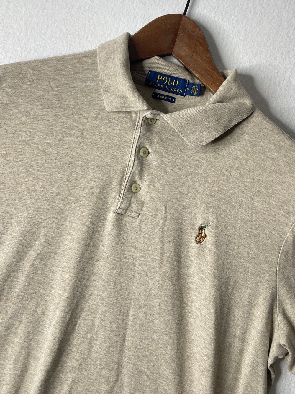 Polo Ralph Lauren Polo Men's Medium Tan Classic Fit Pony Cotton Preppy Old Money